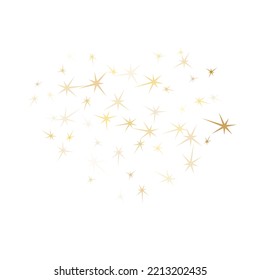 Gold stars glitter on white. Geometric metallic starry vector background. Glossy star sparkles banner backdrop. Xmas card decoration graphic design.