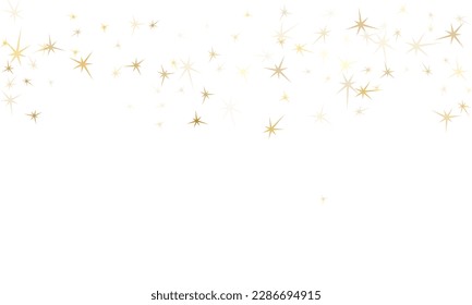 Gold stars glitter on white. Geometric metallic starburst vector background. Carnival star sparkles banner print. Fireworks flying elements decoration graphic design.