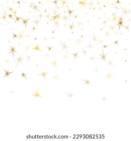 Gold stars glitter on white. Geometric metallic twinkle vector background. Abstract star sparkles birthday print. Space objects decoration graphic design.