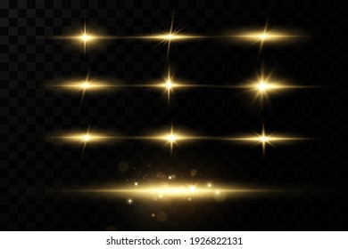 Gold Stars, Glow Effect, Glowing Lights, Sun.Vector.