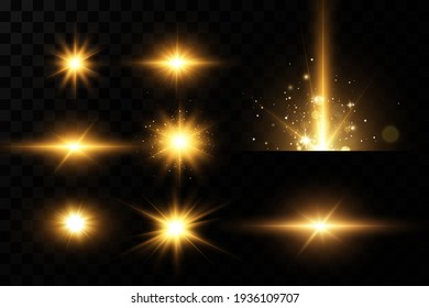 Gold stars, glow effect, glowing lights, sun.Vector.