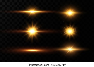 Gold stars, glow effect, glowing lights, sun.Vector.