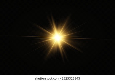 Estrelas douradas, efeito de brilho, luzes brilhantes, sun.Vetor.