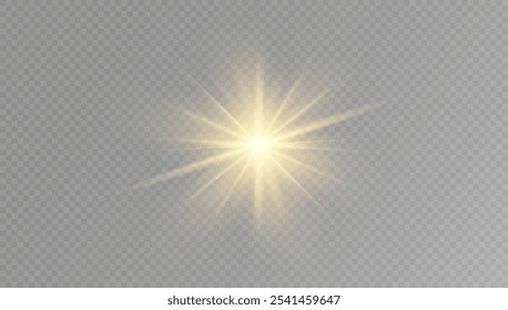 Estrelas douradas, efeito de brilho, luzes brilhantes, sun.Vetor.