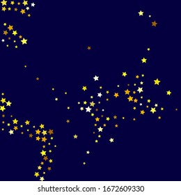 Gold Stars Greeting. Golden Confetti Poster. Tiny Sparkling Sky. Celebration Sky. Yellow Starry Space. Glitter Symbol. Summer Invitation. Party Anniversary.