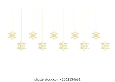 Gold stars hanging ornament Christmas decoration background. Vector illustration.