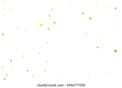 Gold Stars Holiday. Yellow Texture Banner. Orange Confetti Sky. Golden Falling Holiday Glitter Cosmos. Celebration Anniversary. Starry Symbol. Sparkling Banner.