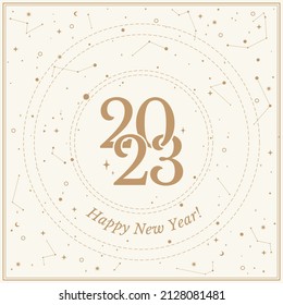 Gold Stars in light galaxy sky. Happy new year 2023. Pattern Background illustration