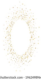 Gold stars luxury sparkling confetti. Scattered small gold particles on white background. Dramatic festive overlay template. Unequaled vector background.