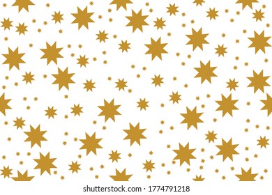 Gold stars. Merry Christmas. Confetti celebration, falling golden abstract decoration for party, birthday celebrate, anniversary or event, festive. Festival decor or paper, textile. Seamless Vector