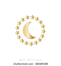 gold stars and moon icon, vector illustration