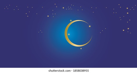 Gold stars and gold moon, on a blue background.A space to insert a message.
For making new year's cards, christmas cards.