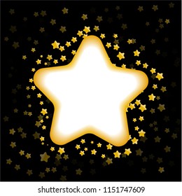 Gold stars on black background. Vector Illustration.