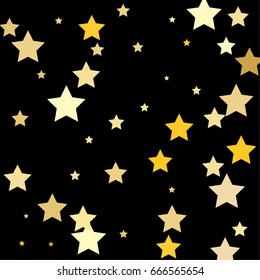 Gold stars on a black background. Vector IIlustration. Golden stars on a black square background. Template for holiday designs, invitation, party, birthday, wedding.