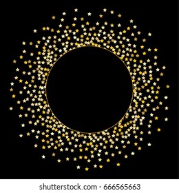 Gold stars on a black background. Vector IIlustration. Golden stars on a black square background. Template for holiday designs, invitation, party, birthday, wedding.