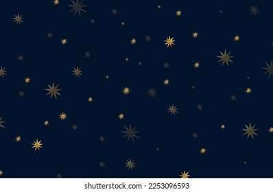 Gold stars on dark blue background. Gold stars on night sky. 