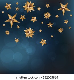 Gold stars on soft dark blue background. Vector illustration.
