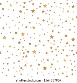 Gold stars on white background seamless pattern. Vector illustration.