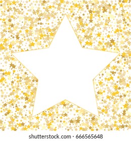 Gold stars on a white background. Vector IIlustration. Golden stars on a white square background. Template for holiday designs, invitation, party, birthday, wedding.