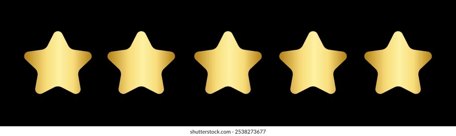 Gold Stars rating icon set, five star rating. Feedback customers. Quality rating symbols.