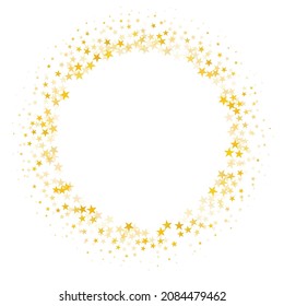 Las estrellas de oro redondean el fondo del marco. Marco redondo dorado de Navidad, corona circular, patrón redondo de tarjetas de felicitación. Fondo de vacaciones. Ilustración del vector