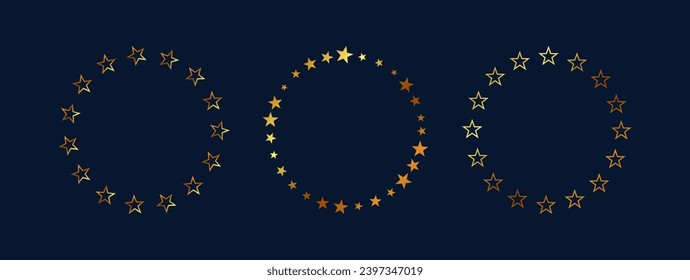 Gold stars round frames set