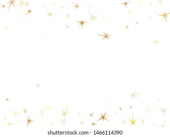 Gold stars scatter on white. Geometric metallic tinsels vector background. VIP star sparkles success symbols. Fireworks flying elements decoration graphic design.