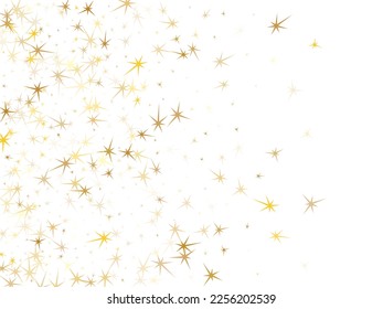 Gold stars scatter on white. Geometric metallic starry vector background. VIP star sparkles success symbols. Sky objects decoration graphic design.