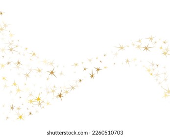 Gold stars scatter on white. Geometric metallic starry vector background. Elegant star sparkles celebration pattern. New Year celebrate decoration graphic design.