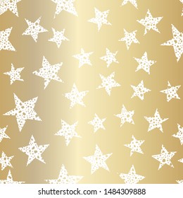 Gold stars seamless pattern. Festive design with glitter or golden confetti. Great for packaging, wrapping paper, Christmas, new year and other celebrations.