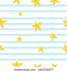 Gold stars seamless pattern on stripe pastel background
