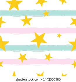 Gold stars seamless pattern on stripe pastel background