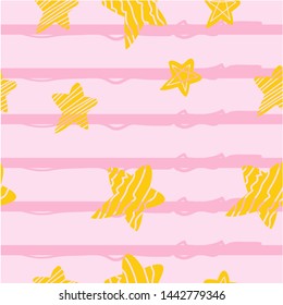 Gold stars seamless pattern on stripe pastel background