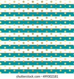 Gold stars seamless pattern on stripe background
