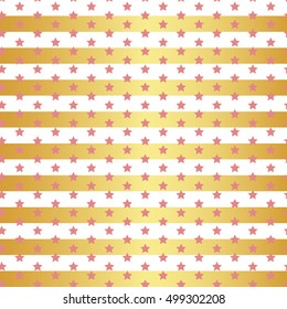 Gold stars seamless pattern on stripe background