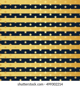 Gold stars seamless pattern on stripe background