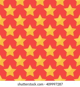 Gold stars seamless pattern red background.