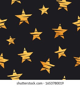 Gold stars seamless pattern. Trendy endless background with glittering stars. Vector