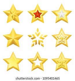 Gold stars set isolated on white background, vector illustration