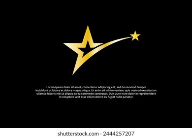 gold stars and shooting stars on the black background of the logo