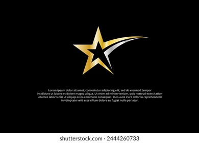 gold stars and shooting stars on the black background of the logo