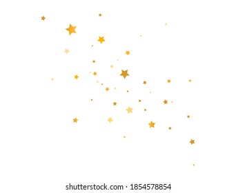 Gold stars trail on white background. Glitter star elegant design elements. Golden shooting star. Magic decoration border. Christmas texture. Vector illustration.