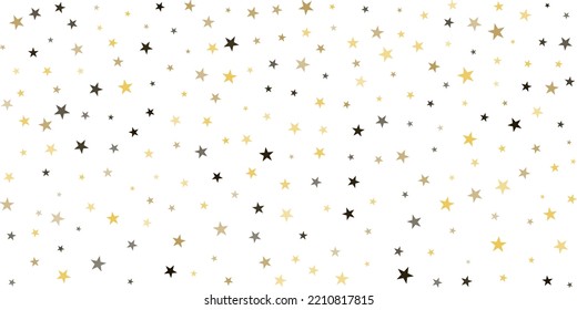 Gold stars vector background, sparkling Christmas confetti falling isolated on white. magic shining flying stars glitter backdrop, sparkle border
