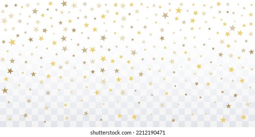 El oro es el fondo vectorial de las estrellas, el confeti de Navidad brillante cae aislado en blanco. estrellas voladoras mágicas brillan fondo, borde brillante