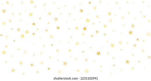 Gold stars vector background, sparkling Christmas confetti falling isolated on white. magic shining flying stars glitter backdrop, sparkle border