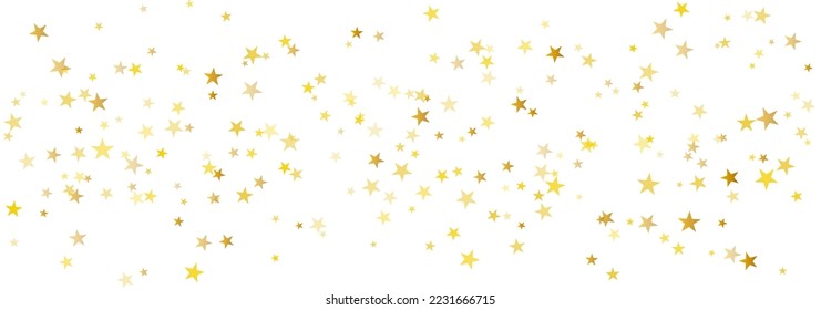 Gold stars vector background, sparkling Christmas confetti falling isolated on white. magic shining flying stars glitter backdrop, sparkle border