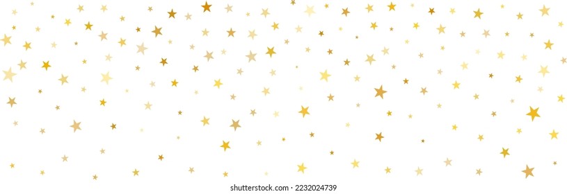 Gold stars vector background, sparkling Christmas confetti falling isolated on white. magic shining flying stars glitter backdrop, sparkle border