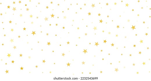 Gold stars vector background, sparkling Christmas confetti falling isolated on white. magic shining flying stars glitter backdrop, sparkle border