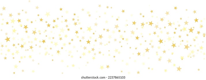 Gold stars vector background, sparkling Christmas confetti falling isolated on white. Golden flying stars glitter backdrop, sparkle border