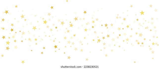 El oro es el fondo vectorial de las estrellas, el confeti de Navidad brillante cae aislado en blanco. Estrellas voladoras doradas brillante fondo, brillante borde